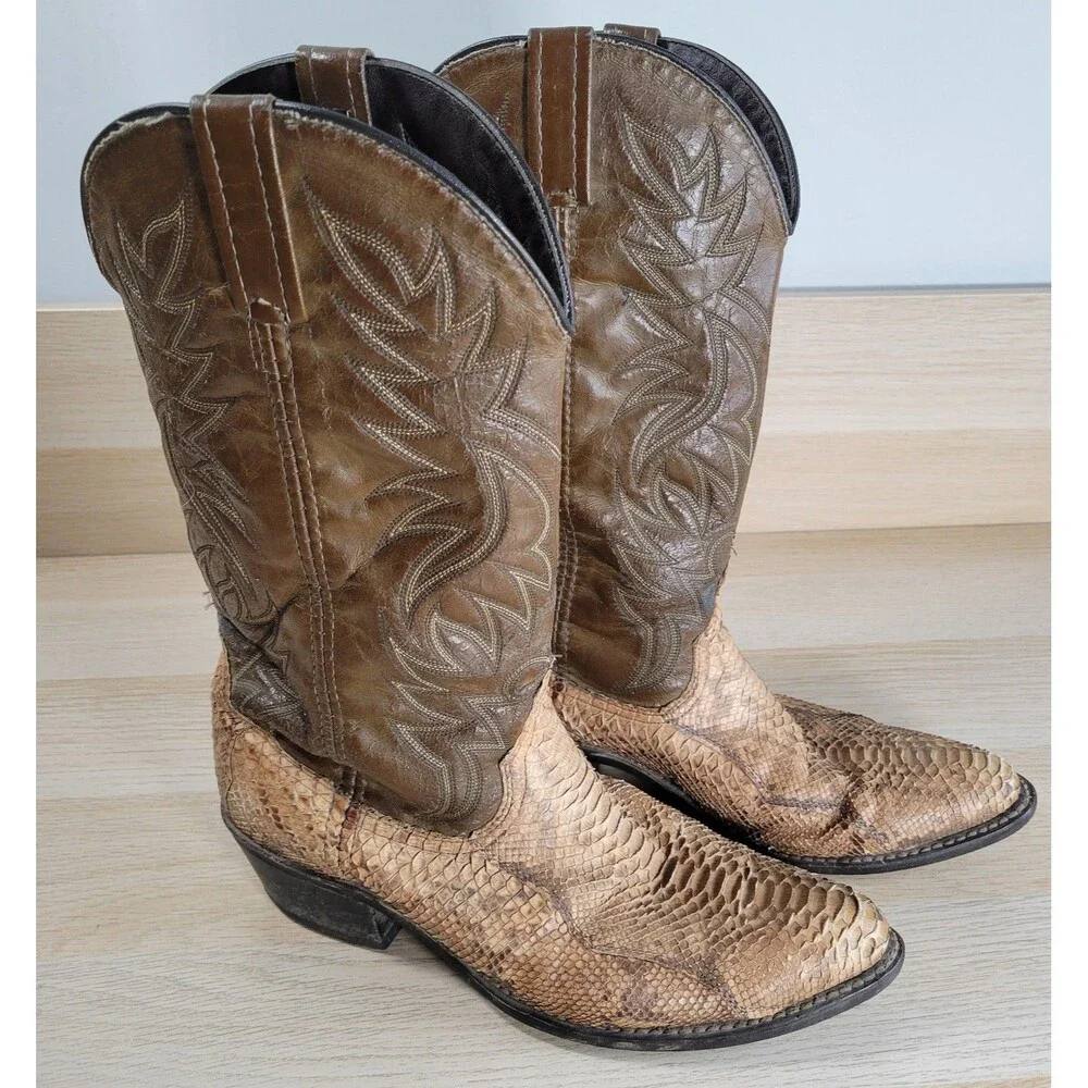 Abilene Mens Snake Skin Boots Size 9.5 D Leather Cowboy Western 6122 USA Vtg